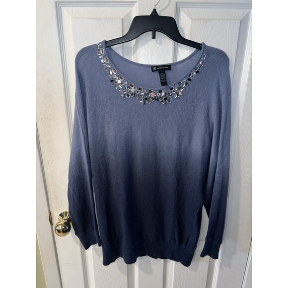 INC Intl Concepts Sweater Womens XL Angora Ombre Jeweled Neck Dolman Sleeve - Picture 7 of 7